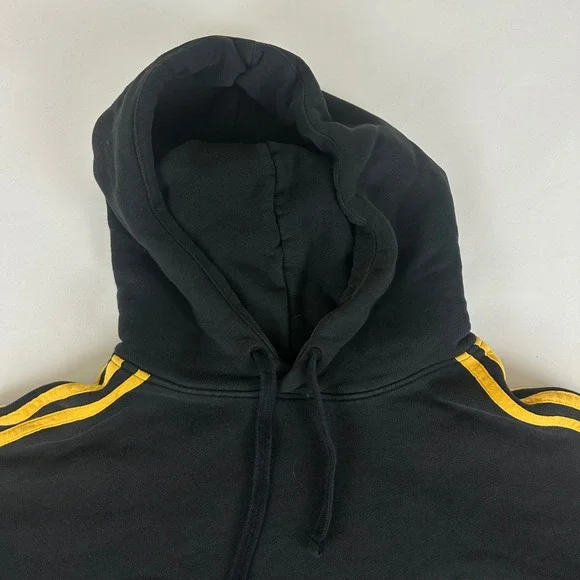 Adidas Black & Gold 3 Stripe Pullover Hoodie Sweatshirt Mens Size Medium M - Picture 4 of 10